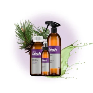 Frasco de aceite esencial de pino silvestre para salud respiratoria