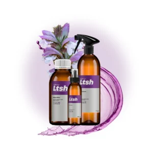 Frasco de aceite esencial de salvia esclarea para bienestar femenino