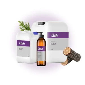 Frasco de aceite de masaje Wellness de LTSH con esencias cítricas y maderosas